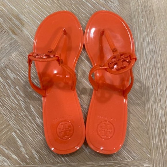 Tory Burch Orange Mini Miller Jelly Sandal, Thong Flip Flop Patent Leather Sz 6M - Picture 2 of 9